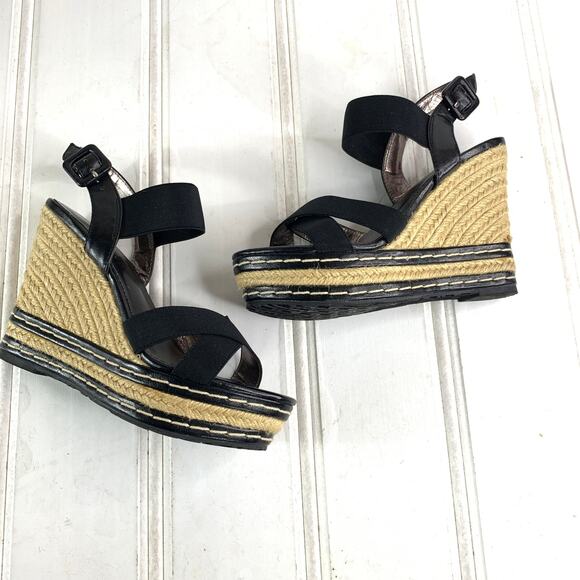 Charles David 5.5 Black Espadrilles Wedges Shoes Open Toe Ankle Strappy Sandal - Picture 4 of 12